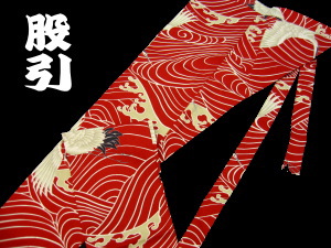 義若オリジナル股引き 波と鶴 赤